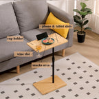 Height Adjustable Bamboo Couch Table, C-Shaped Oval End Table with Slots for Devices – Sofa Side Table for Bedroom, Living Room, or Bedside Use (B)