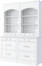 High Kitchen Pantry, Freestanding Tall Kitchen Hutch with Faux Marble Top,Cupboard Cabinet with 5 Storage Drawers and Adjustable Shelf, Set of 2 (White, 2 Pantry)