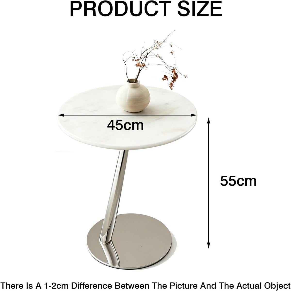 Round Marble Side Table – Modern Minimalist & Luxe Style – Suitable for Living Room, Sofa-Side, or Bedside Use