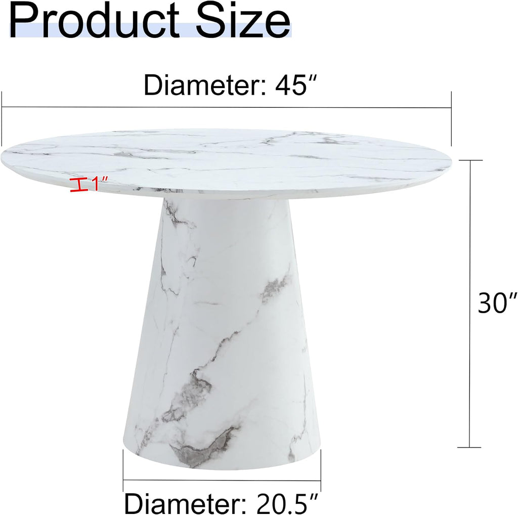 White Dining Table,45'' Round Dining Table for 4-6,Modern Marble-Look Kitchen Table with Stable Base,Space Saving Dinner Table for Kitchen,Apartment,Study.