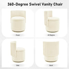 Furniliving Velvet Vanity Chair with Storage, 360° Swivel Accent Chair with Wavy Back, Modern Barrel Vanity Stool Makeup Ottoman for Bedroom, Living Room