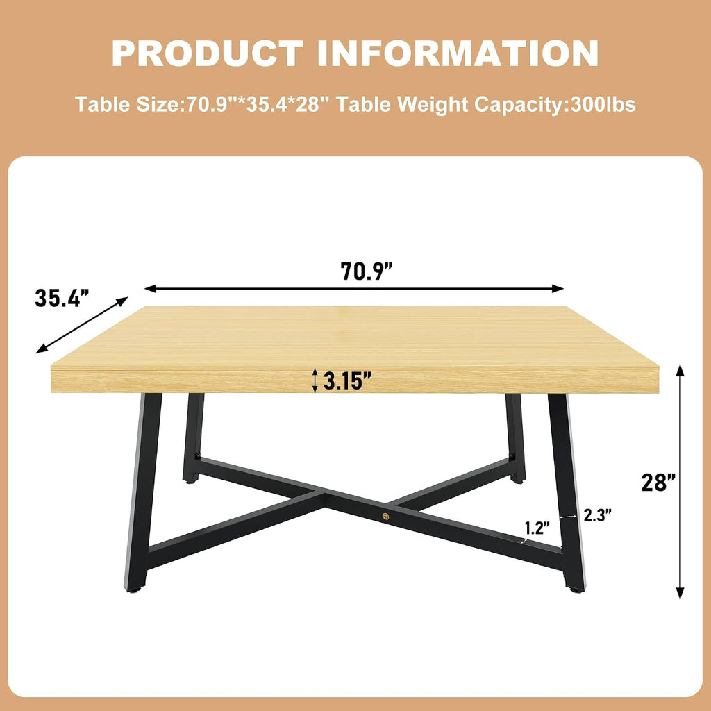 71" Farmhouse Dining Table for 4,6,8 People,Wooden Rustic Kitchen Table W/Thickness Waterproof Wood Tabletop,Rectangular Long Brown Dinner Table for Home Office,Dining Room,Living Room Furniture