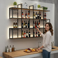 47.2 in Wall Wine Rack with LED Light, 4-Tier Metal Wine Rack with Shelves, Industrial Hanging Liquor Bottles Storage Rack Restaurant Deco (Black,120cm)