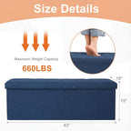 Sweetcrispy 43 Inch Folding Storage Ottoman Bench, Ottoman with Storage | Large Hidden Storage Chest with Padded Seat, Foot Rest Stool, End of Bed Bench for Bedroom, Living Room, Linen Fabric, Blue