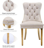 Velvet Dining Chairs Set of 4, Mid Century Tufted Dining Room Chairs with Nailhead Back Ring, Metal Legs, Modern Style for Kitchen, sillas de comedor (Beige, Golden Legs, 4 Pcs)