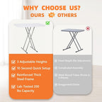 30 Inch - Small Desk Adjustable Height TV Tray for Laptop,Couch, Camping - Heavy Duty Utility Foldable Table for Small Spaces, Portable White Granite Folding Table