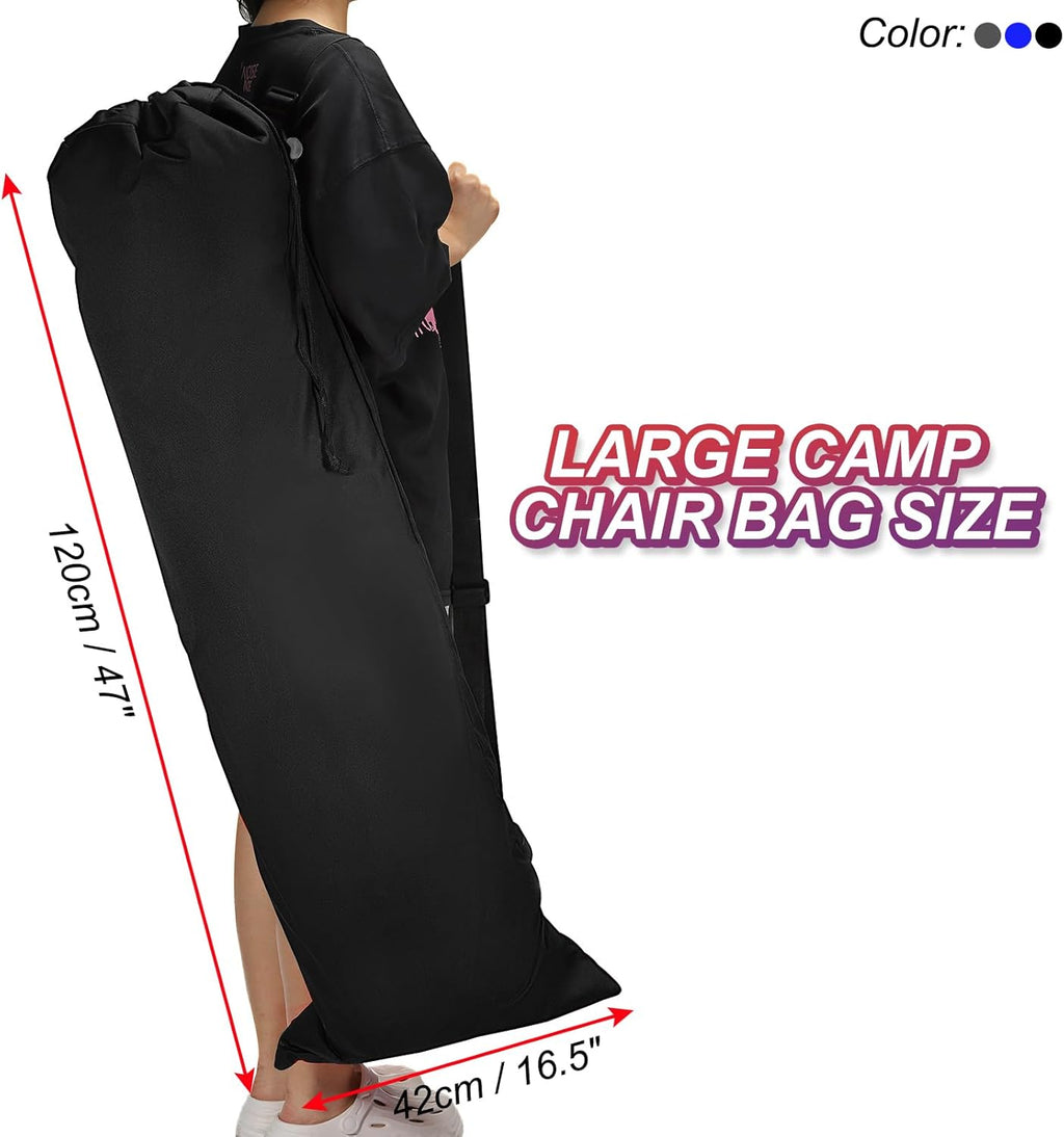 PATIKIL 48 Inch Camp Chair Replacement Bag, 2 Pack Foldable Camping Chair Bag 900D Oxford Large Mouth Carry Bag with Adjustable Shoulder Strap for Outdoor Camping, Black