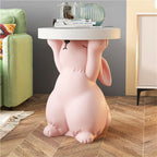 Side Table for Couch, Cute Style Rabbit Shape End Table, Living Room Decor with Resin Materials, Modern Side Table, Animal Entryway Table for Reception(White)