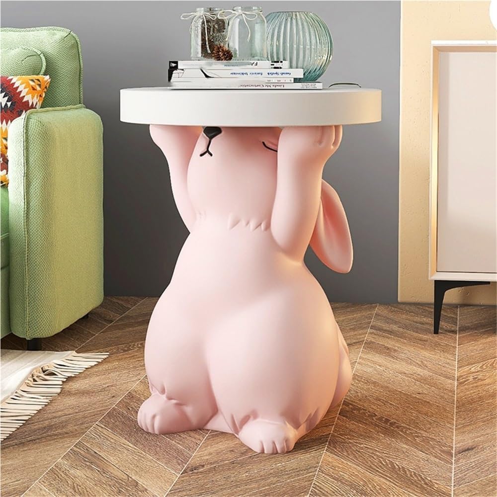 Side Table for Couch, Cute Style Rabbit Shape End Table, Living Room Decor with Resin Materials, Modern Side Table, Animal Entryway Table for Reception(White)