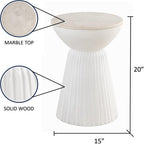 Albany Living Marble Top Solid Mango Wood Decorative Cylindrical Pedestal Side Table, Contemprary Accent Side/End Table,Fully Assembled, for the Living Room and Bedroom,White