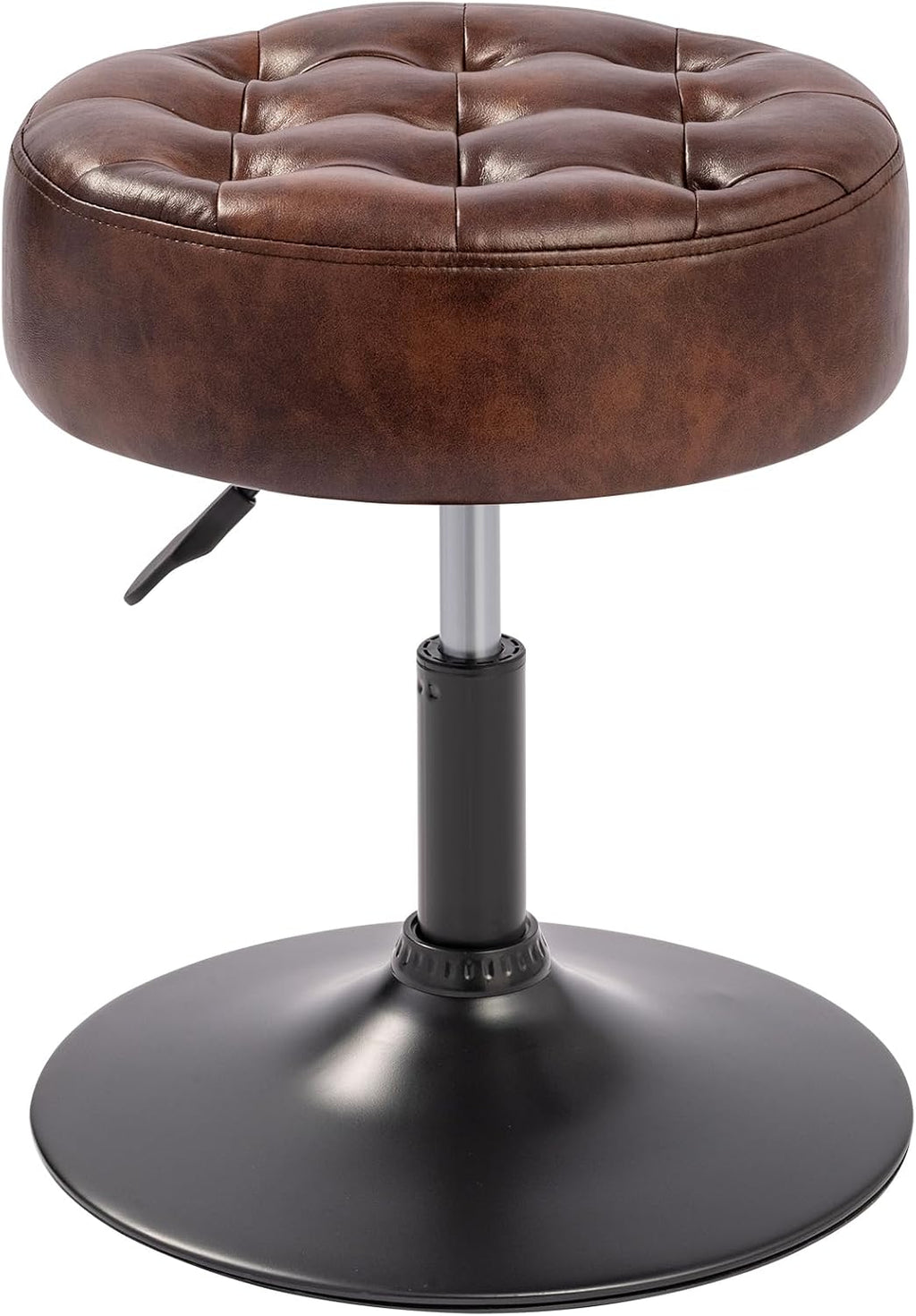 Velvet Tufted Makeup Chair, 360° Swivel Adjustable Vanity Chair Ottoman Stool Vanity Stool for Bedroom Modern Accent Chairs Big Size Stools for Living Room Bathroom, PU, Darkbrown