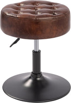 Velvet Tufted Makeup Chair, 360° Swivel Adjustable Vanity Chair Ottoman Stool Vanity Stool for Bedroom Modern Accent Chairs Big Size Stools for Living Room Bathroom, PU, Darkbrown
