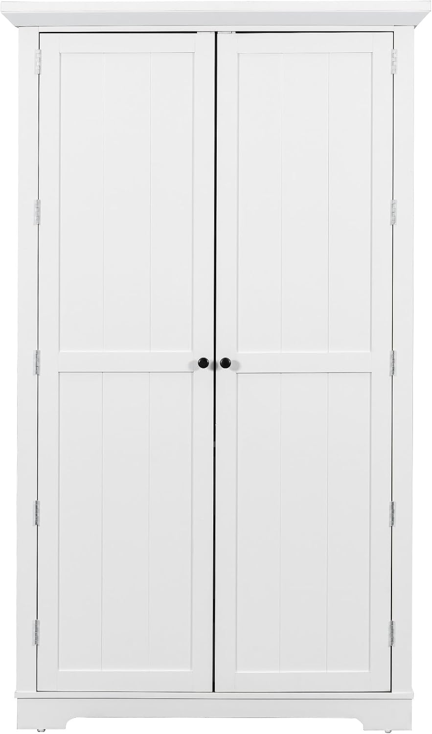 Shaker Style Kitchen Pantry with Drawers, Freestanding Storage Cupboard with Door Shelves, Adjustable Shelves and Pull-Out Trays,for Dining Room (White-B)
