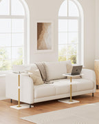 Masupu Sofa Arm Tray Table - 360° Swivel Height Adjustable End Table, Small Snack Side Table for Couch, C Shaped Table for Bed, Chair or TV Tray Table(Marble White and Gold)