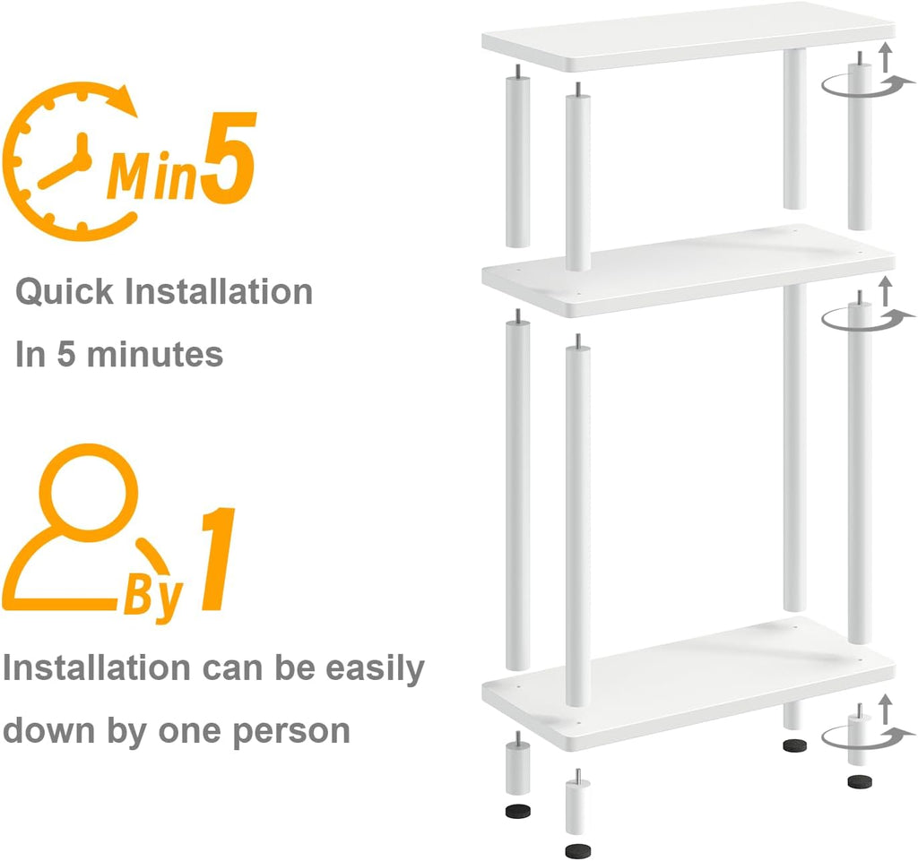 Apicizon Small Narrow Side Table, 3-Tier Skinny End Table with Storage Shelf, Slim Nightstand Bedside Table for Small Spaces, Living Room, Bderoom, White