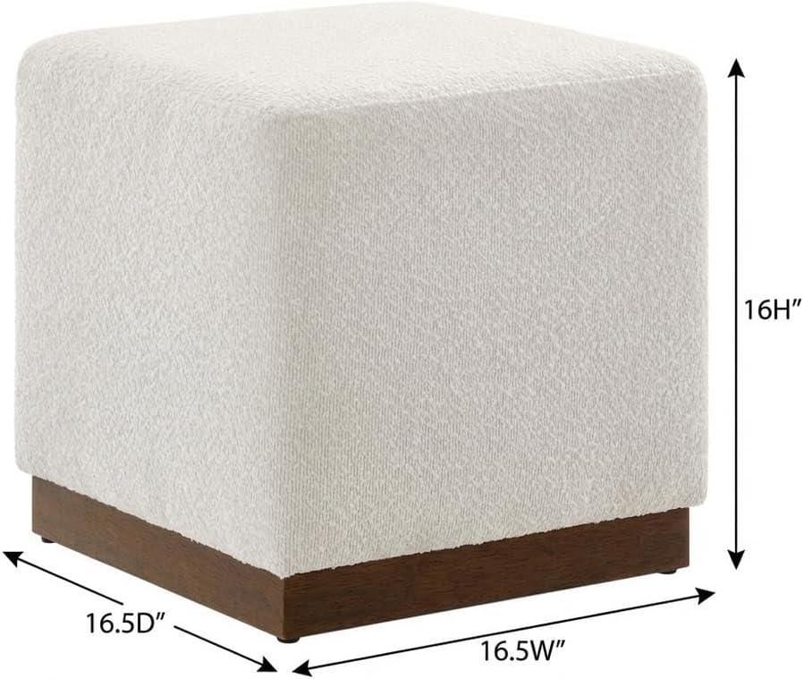 Brown 17" Square Boucle Upholstered Ottoman, Indoor-Outdoor Seating, Plush Fabric, Durable Construction, Versatile Home Decor Accent