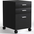 3 Drawer Storage Cabinet,Preassembled Black Wooden Organizer for Files,Under Desk Printer Stand,Mobile on Wheels,19" L x 16" W x 22" H