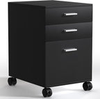 3 Drawer Storage Cabinet,Preassembled Black Wooden Organizer for Files,Under Desk Printer Stand,Mobile on Wheels,19" L x 16" W x 22" H