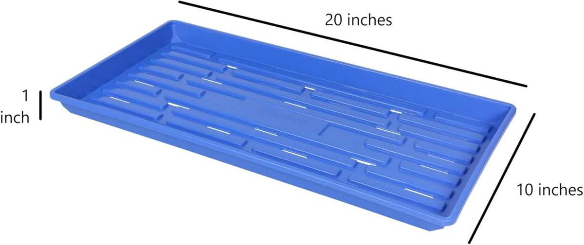 SUNPACK 10" x 20" Heavy Duty Shallow Plastic Seed Starting Tray, Blue, 1" - Lined with Drainage Holes for Excess Water and Aeration, Ideal for Greenhouses or Indoor Gardening