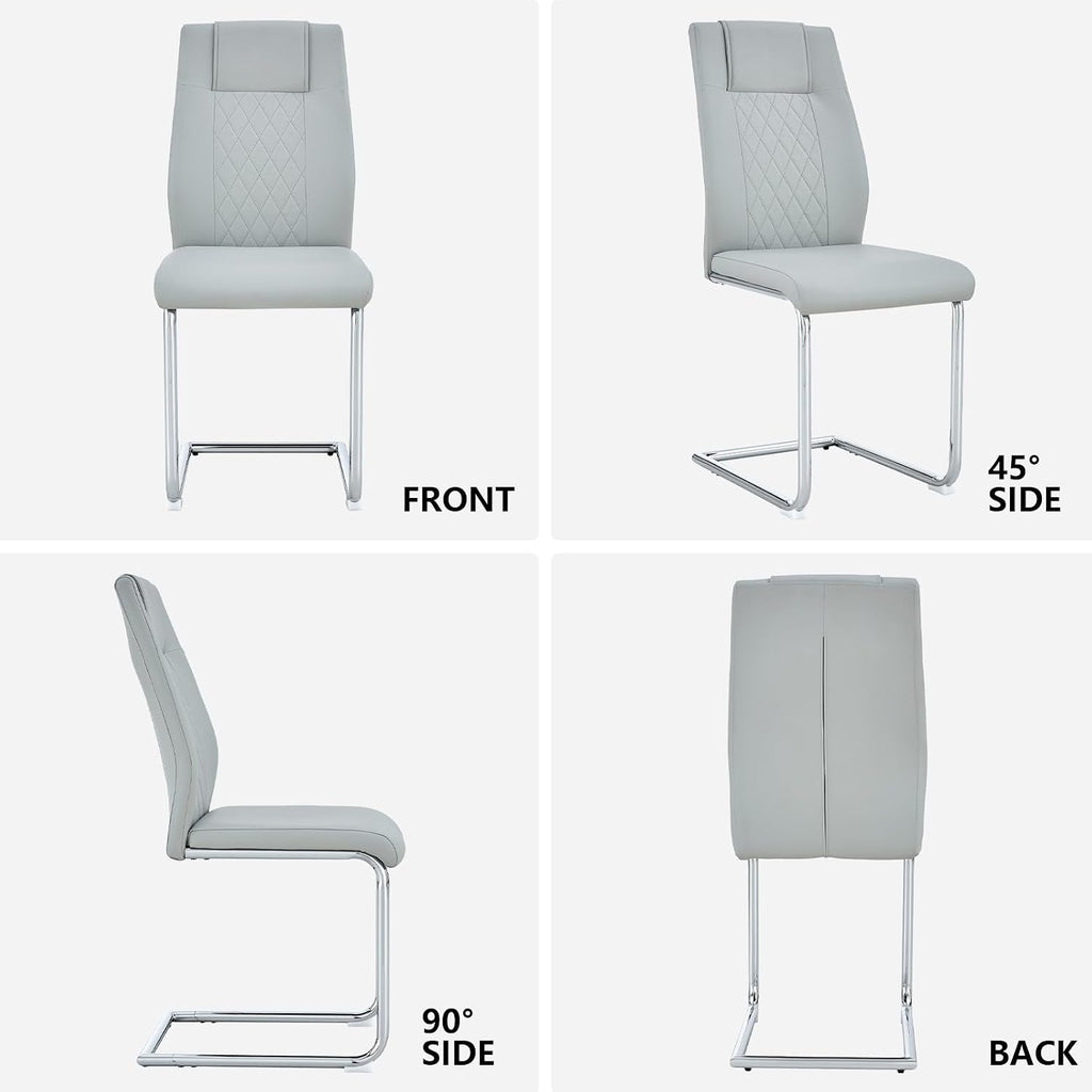 cinkehome Modern Dining Chairs Set of 4 with Metal Legs, High Back Upholstered Armless Side Chair for Kitchen, Dining Room, Faux Leather