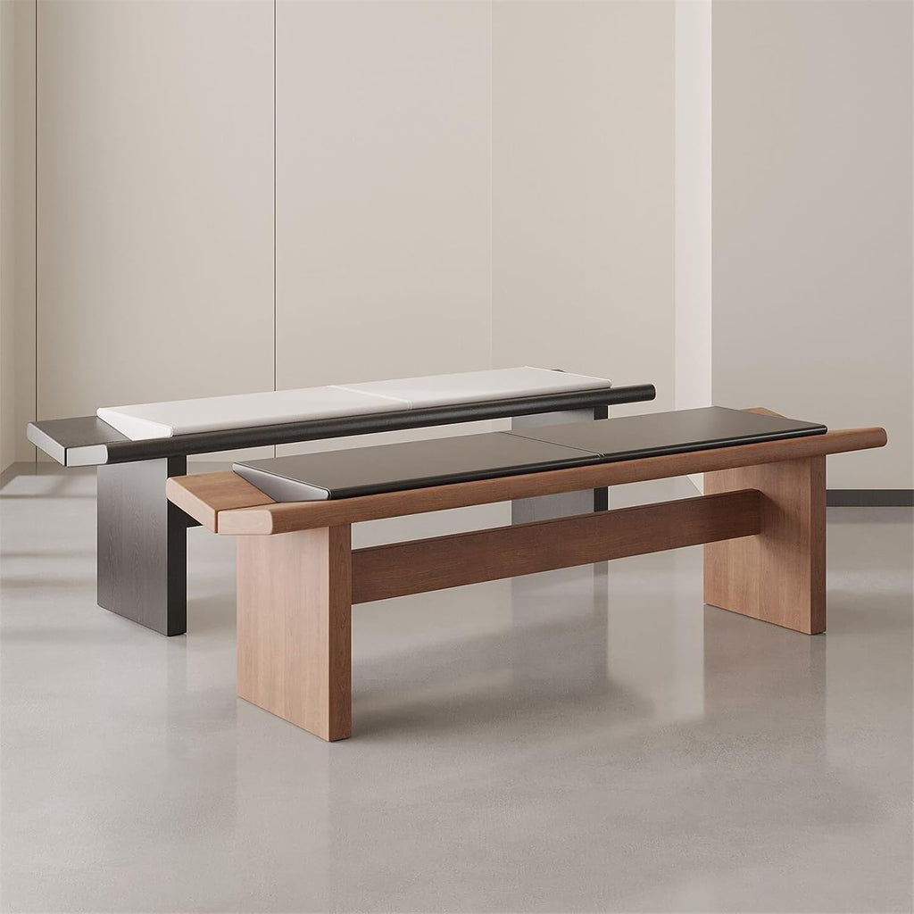 Modern Wooden Long Shoe-Changing Bench for Bedroom Dressing Room Leather Bed end Upholstered Entryway(XS)
