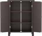 ZENY Bathroom Floor Storage Cabinet with Double Door + Adjustable Shelf, Wooden Organizer Cabinet for Living Room, Bathroom, Bedroom, Modern Home Furniture (Brown)