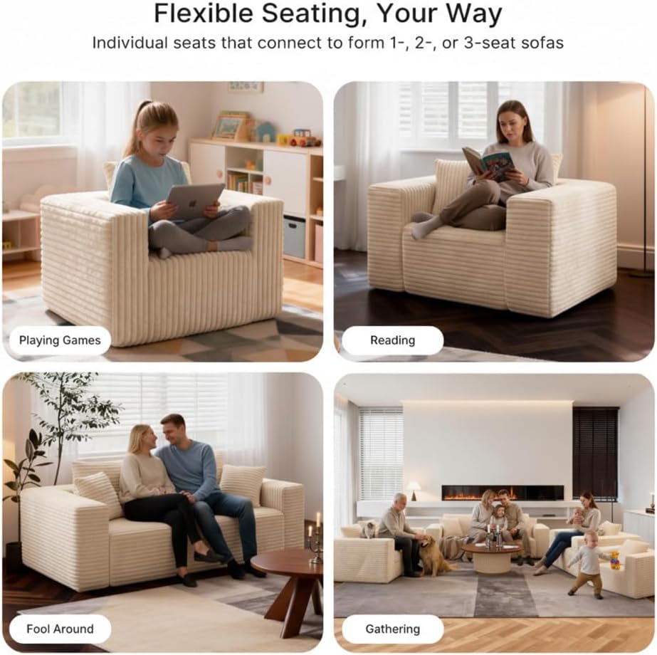 Sofa Chair Memory Foam Reading Couch with Pillow Floor Lounger No Assembly