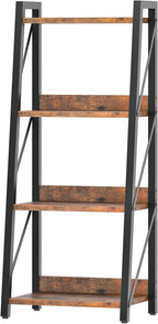 HOOBRO Ladder Shelf, 4-Tier Bookshelf, Corner Bookcase, Freestanding Storage Shelf Display Organizer, for Living Room, Bedroom, Home Office, Kitchen, Rustic Brown and Black BF304CJ01