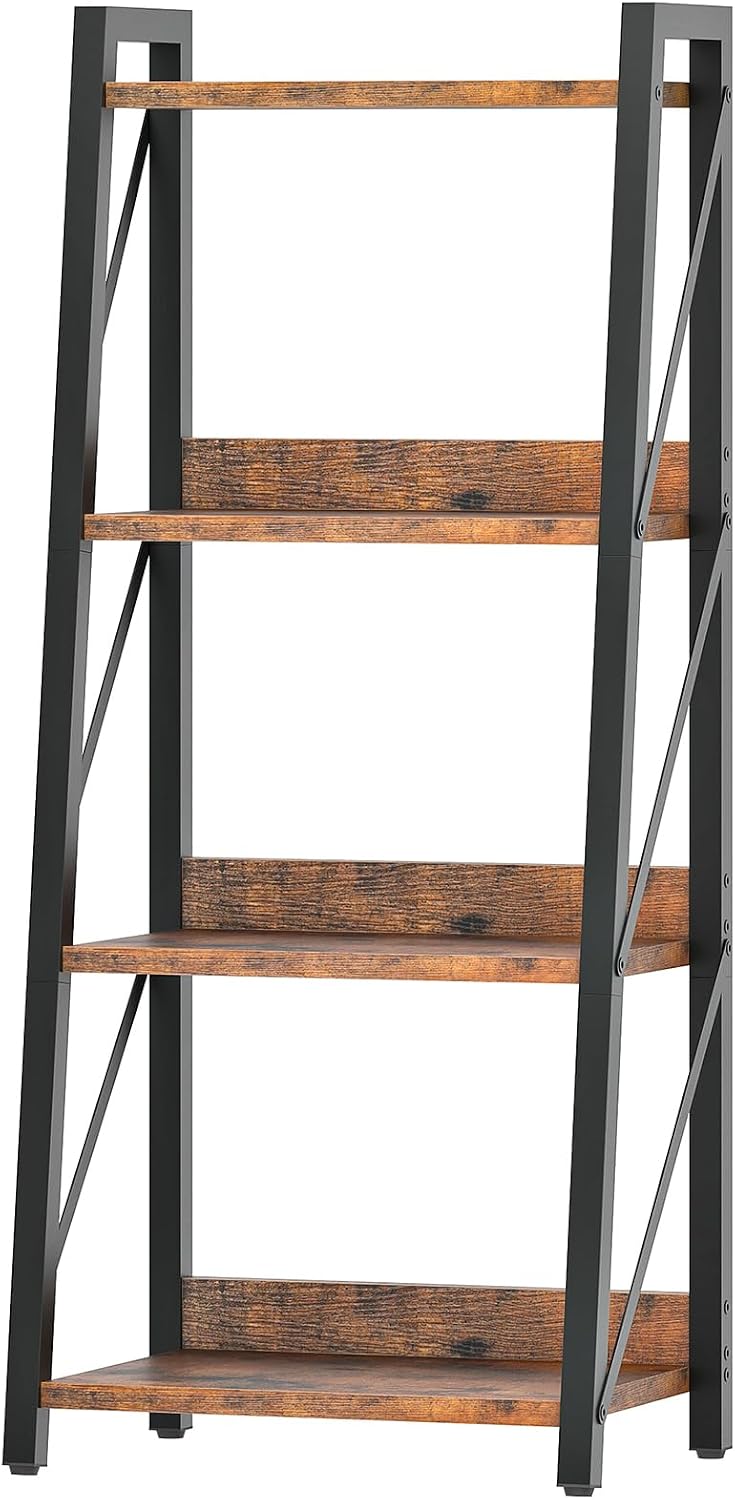 HOOBRO Ladder Shelf, 4-Tier Bookshelf, Corner Bookcase, Freestanding Storage Shelf Display Organizer, for Living Room, Bedroom, Home Office, Kitchen, Rustic Brown and Black BF304CJ01