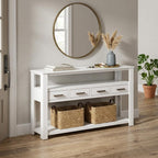 LUMISOL Console Table with 4 Drawers and 3-Tier Open Shelves, Wood Sofa Table Behind Couch with Metal Handles, Entryway Table for Living Room Foyer and Kitchen, White