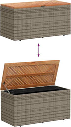 Modern Garden Storage Box Grey and Brown with PE Rattan and Acacia Wood for Outdoor Storage and Seating