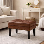 Glitzhome Faux Leather Foot Stool, Mid Century Modern Foot Stools Ottoman, Vintage Ottoman Tufted Square Vanity Seat, Coffee