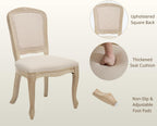 chairus French Country Dining Chairs Set of 6, Upholstered Linen Dining Room Chairs with Square Solid Back Natural Carved Leg Farmhouse Accent Side Chairs for Kitchen/Restaurant/Living Room, Cream