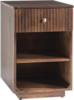 HULALA HOME Mid-Century Modern End Table with Drawer and Open Shelves, Solid Paulownia Wood Side Table, Brass Knob, No Assembly Required(Walnut)