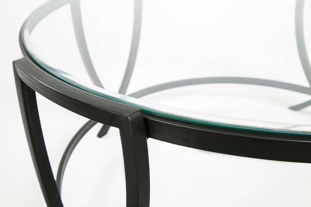 GTU Furniture Contemporary Glass Round 3-Piece Coffee Table Set, Cocktail Table with 2 Matching End Tables, Black Finish for Living Room