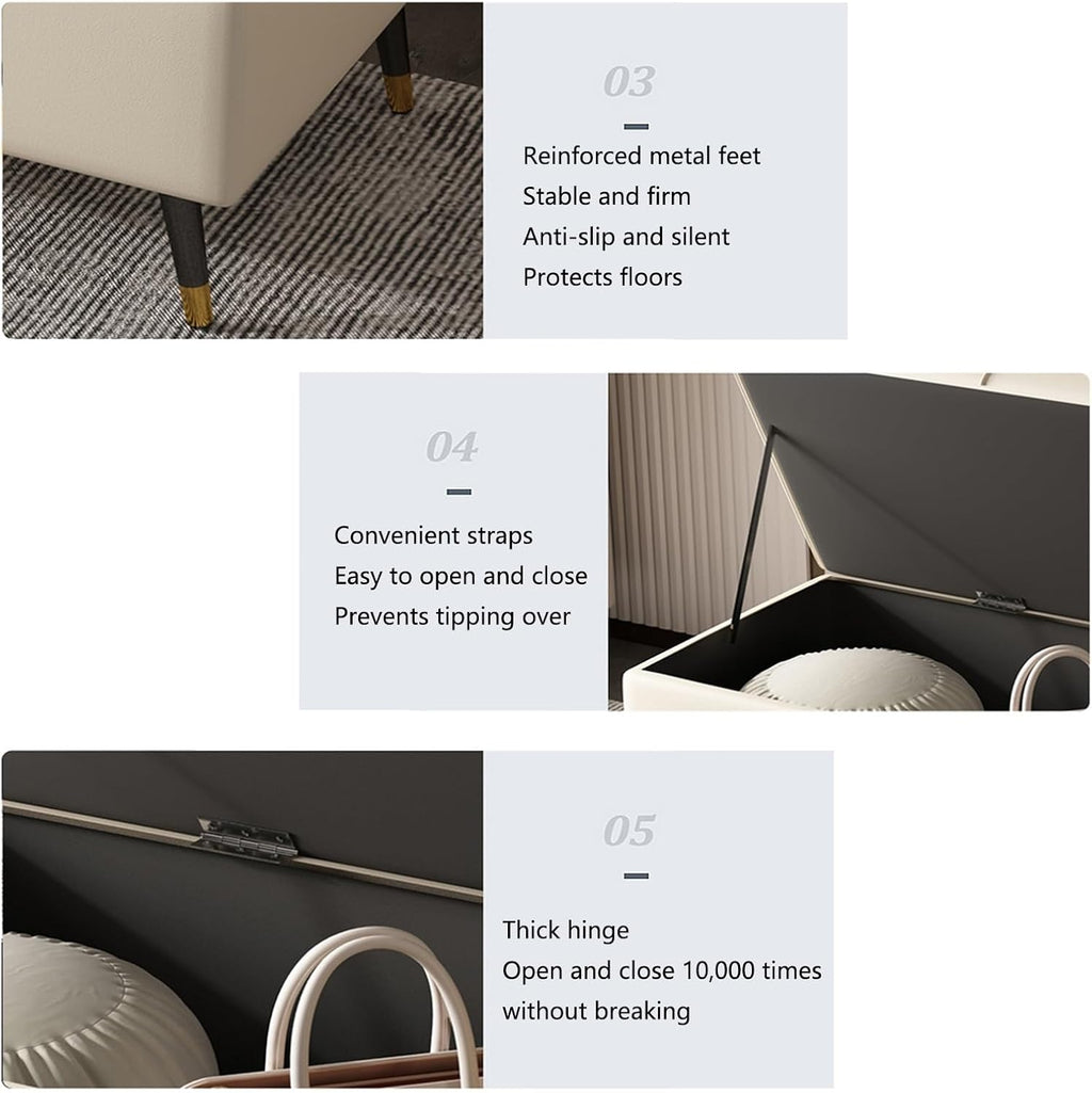 Modern Storage Ottoman Bench for Bedroom, Upholstered Flip Top Luxury Shoe, Modern End of Bed Footstool for Entryway Living Room Entryway(Beige,100 * 40 * 45cm)