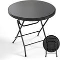 Bonnlo Round Folding Table 32 inch, HDPE Plastic Small Tabletop with Steel Frame Foldable Card Table for Indoor Outdoor Outside Dining, Party and Commercial Event, Black