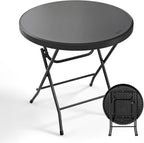 Bonnlo Round Folding Table 32 inch, HDPE Plastic Small Tabletop with Steel Frame Foldable Card Table for Indoor Outdoor Outside Dining, Party and Commercial Event, Black