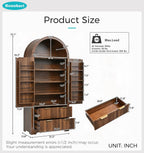 Tall Arched Kitchen Pantry Cabinet with Drawers, Mid Century Modern Fluted Storage Cupboard, Freestanding Wooden Hutch, Adjustable Shelves, Door Shelves for Dining Room Organization (Walnut)