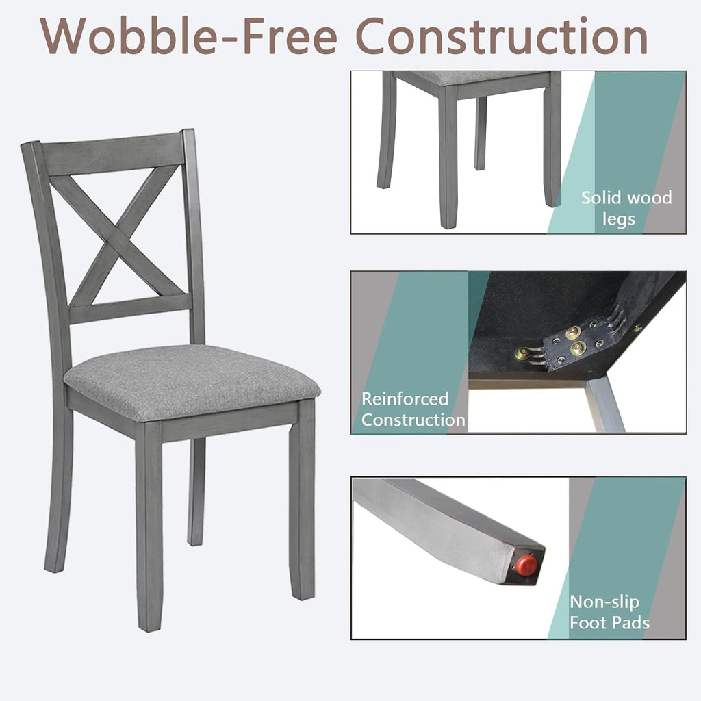 Ball & Cast Wood Frame Dining Chairs Set of 4, Modern Linen Upholstered Kitchen-Chairs with Padded Seat, 330lb Heavy Duty X-Backrest Side Chair for Dining Living Room, Easy Assembly, Gray
