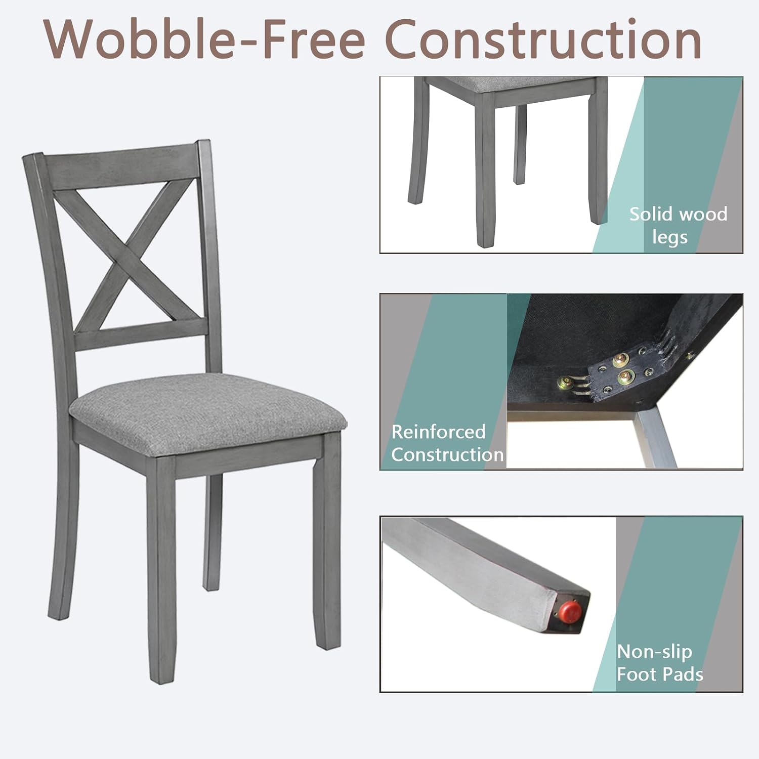 Ball & Cast Wood Frame Dining Chairs Set of 4, Modern Linen Upholstered Kitchen-Chairs with Padded Seat, 330lb Heavy Duty X-Backrest Side Chair for Dining Living Room, Easy Assembly, Gray