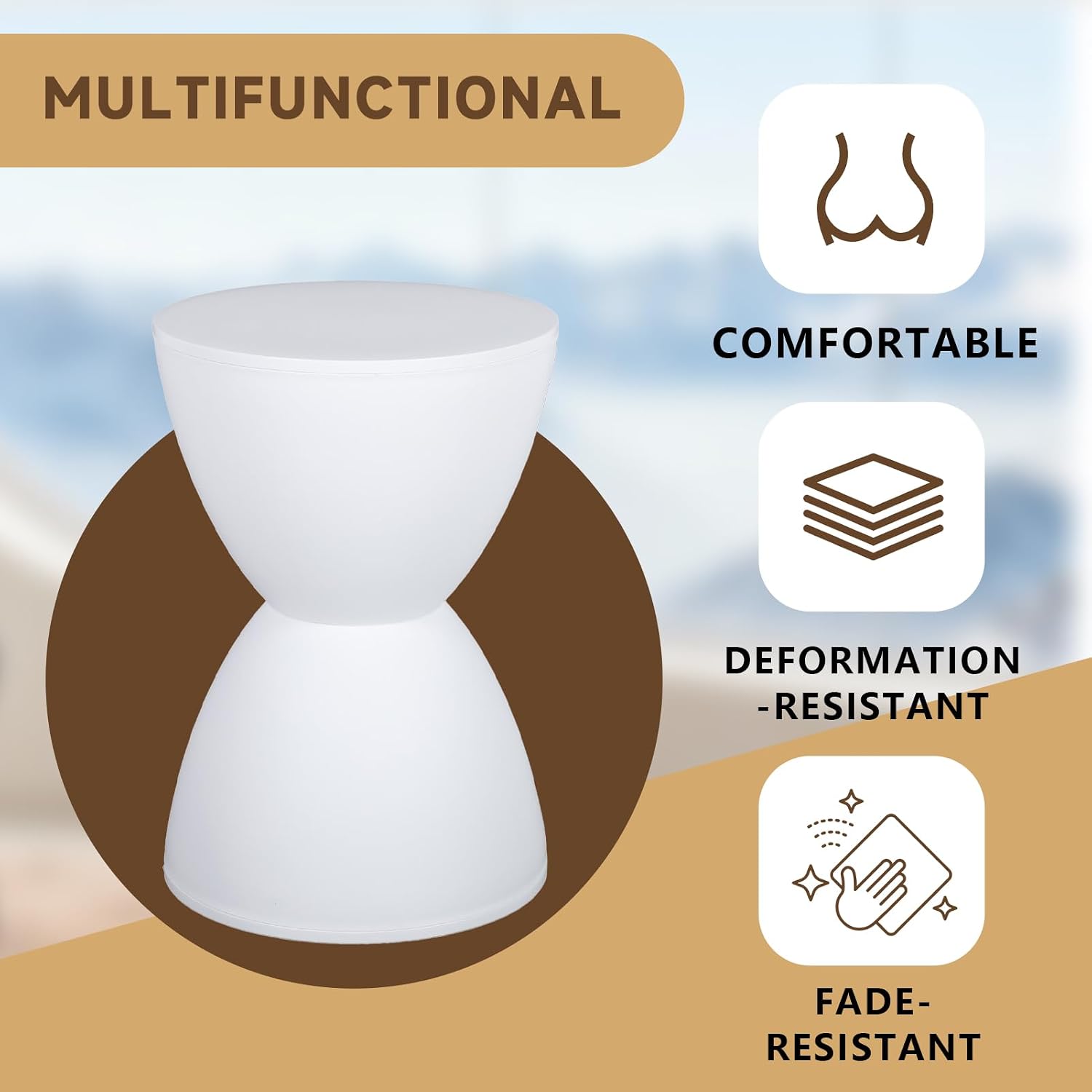 Hourglass Shaped Stool, Modern Round End Table Indoor/Outdoor Stool or End Table for Patio, Balcony, Poolside, Entryway, or Living Room 43x30cm (White)
