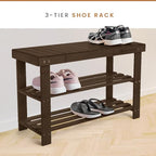 Leaf & Grain Bamboo Shoe Rack - Shoe Storage Bench for Front Door Entrance – Entryway Bench with Shoe Shelf, Shoe Storage Organizer, Wooden Shoe Rack, Durable Shoe Bench for Home (Walnut)