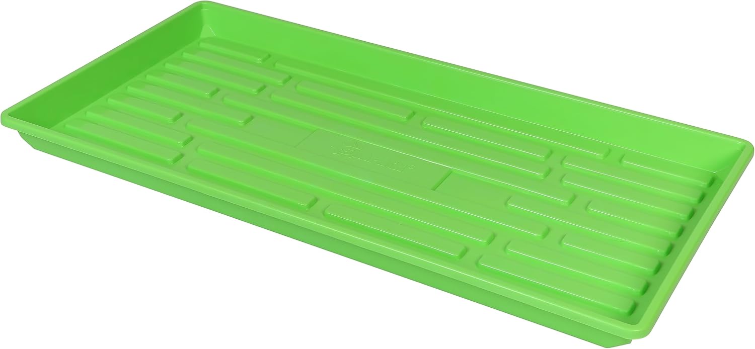 SUNPACK 10" x 20" Heavy Duty Shallow Plastic Seed Starting Tray, Green, 1" (Pack of 10) - No Drainage Holes, Perfect for Greenhouses or Indoor Gardening