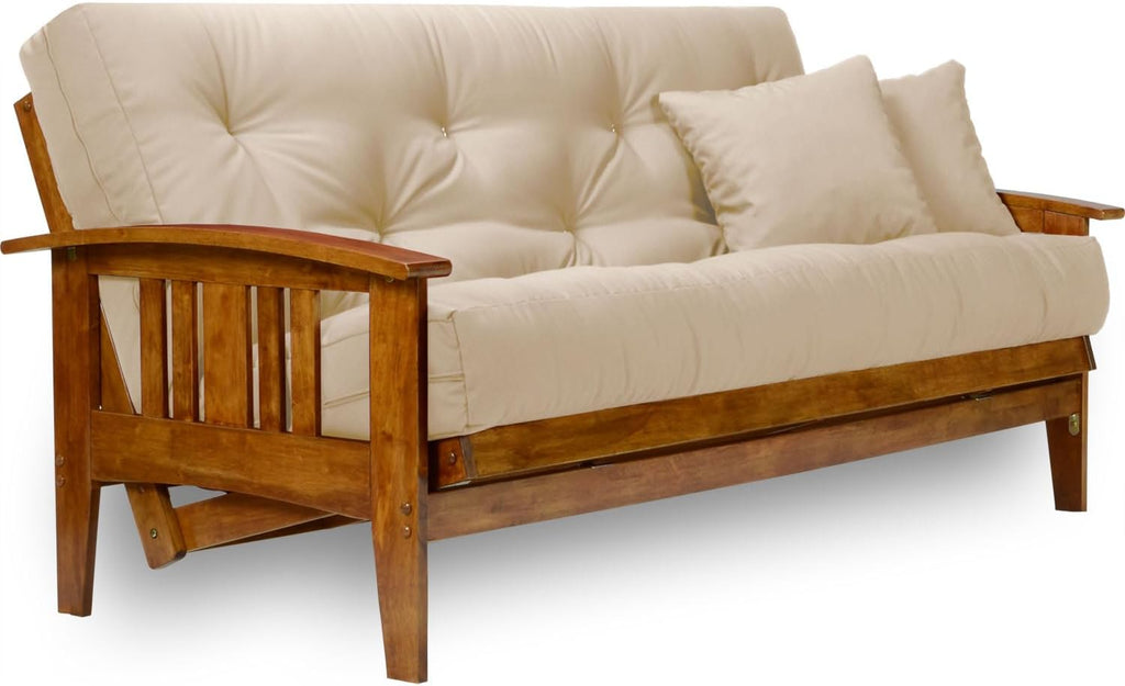 Nirvana Futons Westfield Futon Set - Queen Size, Frame, 8" Mattress, Twill Khaki Cover
