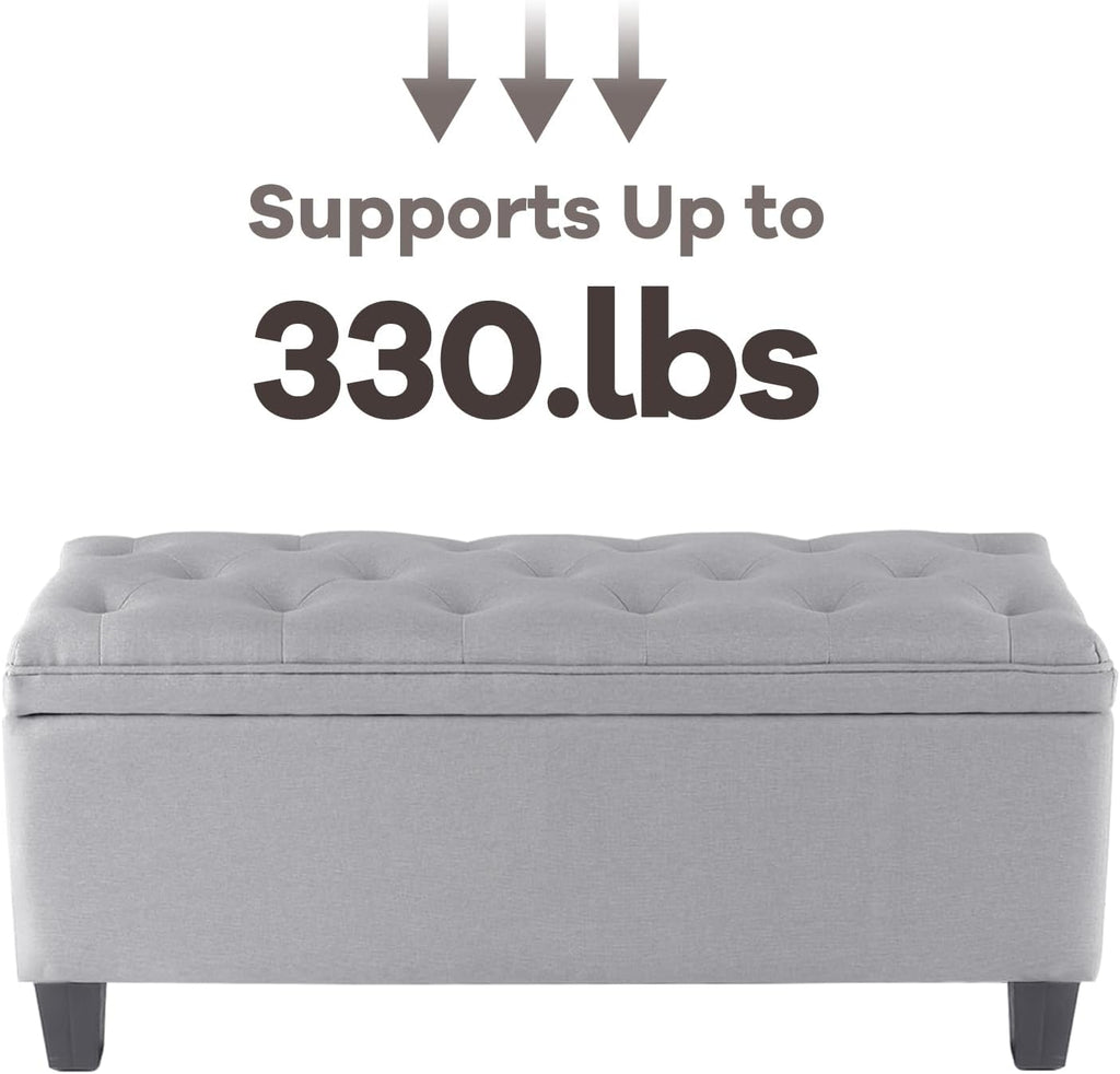 DUMOS Storage Ottoman Bench, Foot Rest with Legs, 16 x 40 x 18 Inches, End of Bed Bench, Storage Chest for Living Room,Bedroom, Entryway, Home Decor, Light Gray
