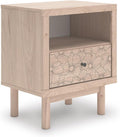 Signature Design by Ashley Birkmore Nightstand Bedside Charging Station with USB Port, Engineered Wood and Decorative Laminate, Youth Bedroom Bedside Table, Tan