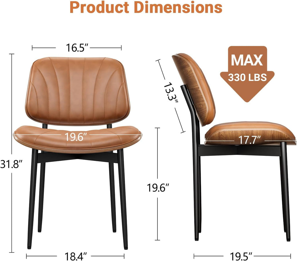 YaFiti Dining Chairs Set of 2, Mid Century Modern PU Leather Kitchen Chairs | Ergonomic Walnut Backrest, Upholstered Waterproof PU Leather Seat, Stable Metal Legs, Adjustable Footpads, Light Tan Scallop
