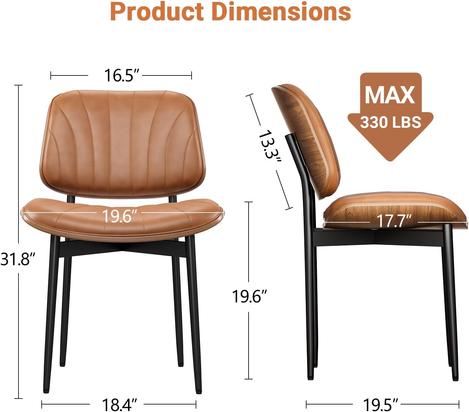 YaFiti Dining Chairs Set of 2, Mid Century Modern PU Leather Kitchen Chairs | Ergonomic Walnut Backrest, Upholstered Waterproof PU Leather Seat, Stable Metal Legs, Adjustable Footpads, Light Tan Scallop