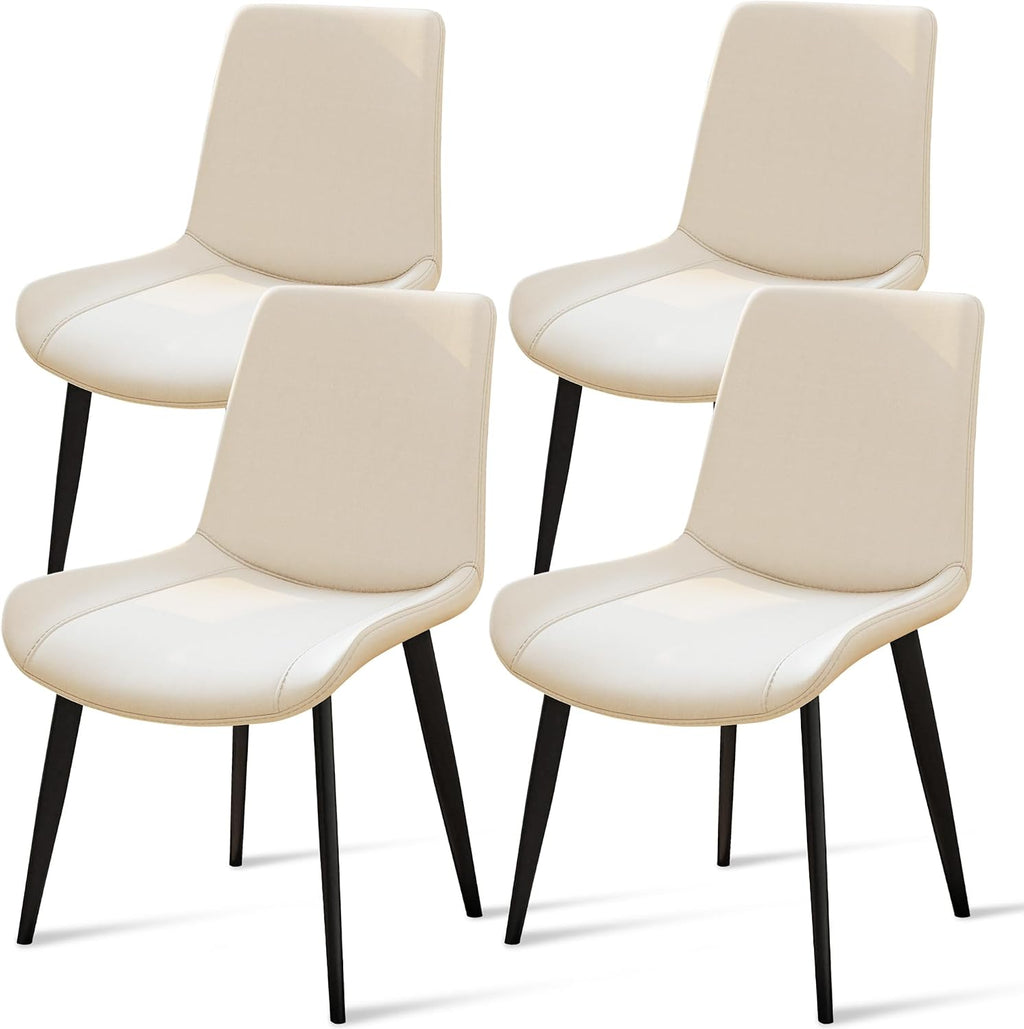 Modern Dining Chairs Set of 4, PU Leather Upholstered Dinner Chairs with Sturdy Metal Legs and Comfort Backrest, Armless Accent Side Chairs for Home Kitchen, Living Room (Light Beige)